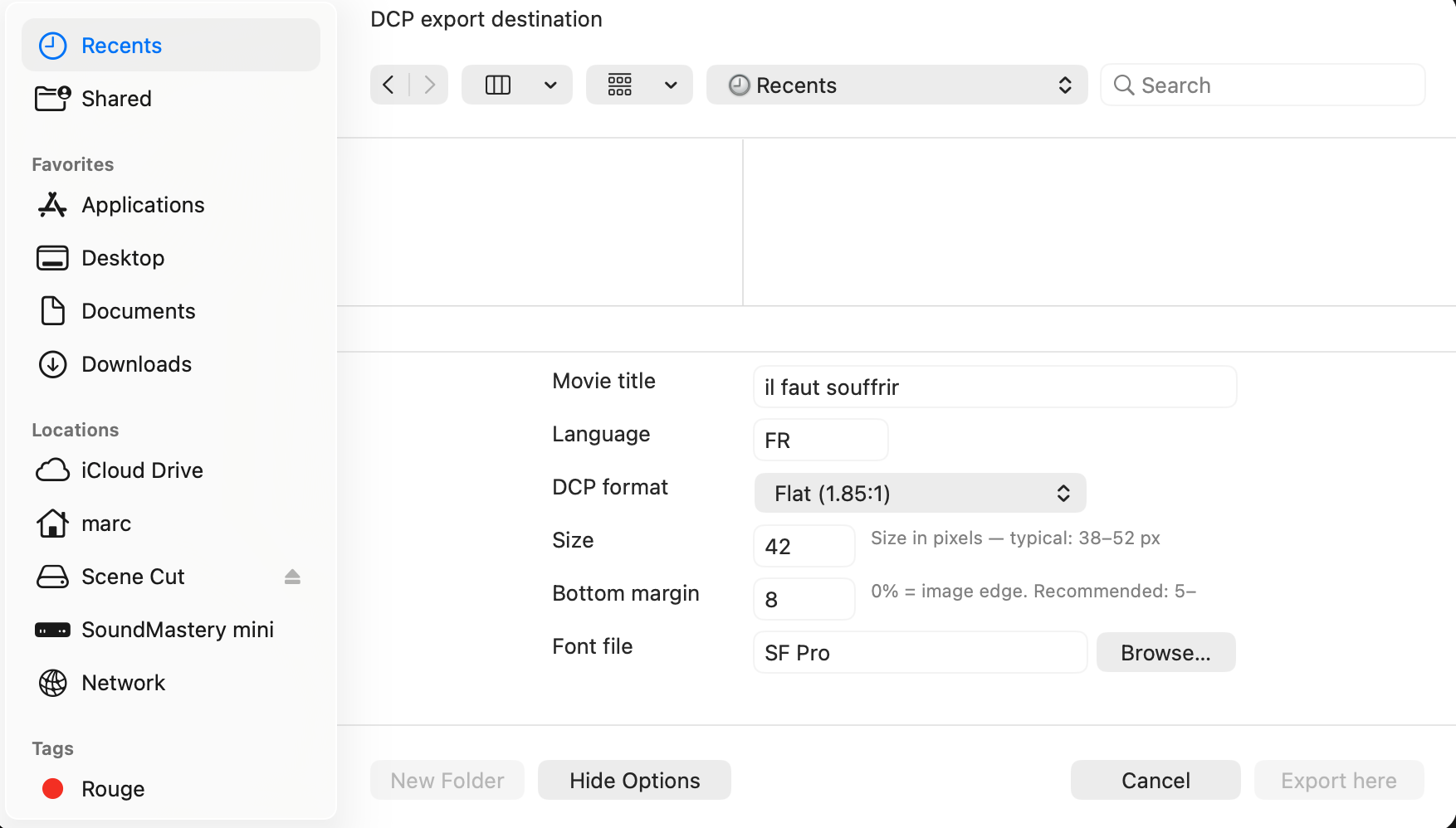 DCP export options